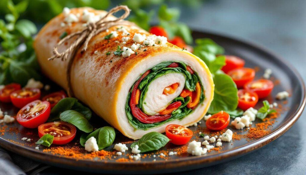 Smaczny obiad z filetu z indyka: faszerowana rolada z warzywami, która zachwyca wyglądem