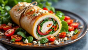 Smaczny obiad z filetu z indyka: faszerowana rolada z warzywami, która zachwyca wyglądem