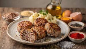 Mielone bez bułki nie pękają i nie rozpadają się. Dodaję zamiast niej len