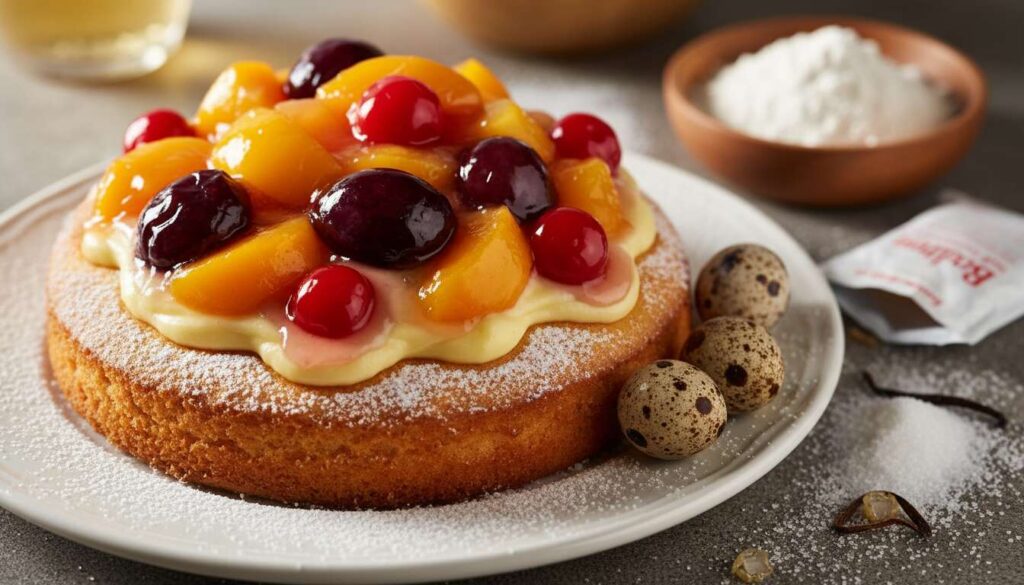 Biszkopt na spodzie, na górze owoce z zalewy. Przebija każdy sernik, zjadam trzy dokładki