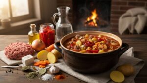 Robię chłopski garnek z mięsem mielonym. Jedno danie, a naje się cała rodzina