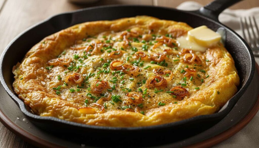 Mieszam jajka z ugotowanymi ziemniakami i wylewam na patelnię. Wystarczy pół porcji, by najeść się do syta